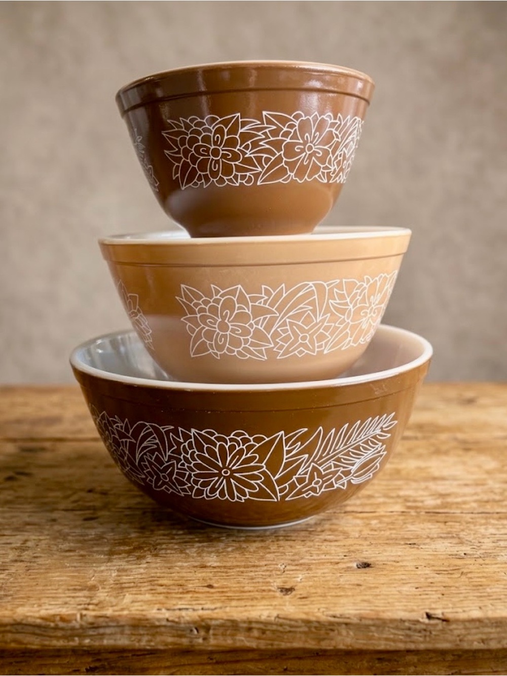 Pyrex Woodland Brown & Cream Floral Nesting Bowl Set